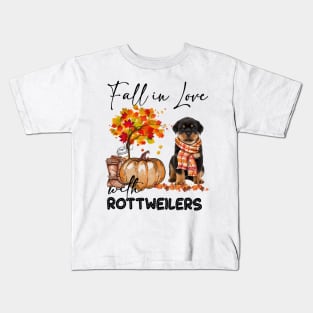 Fall In Love With Rottweilers Fall Pumpkin Thanksgiving Kids T-Shirt
